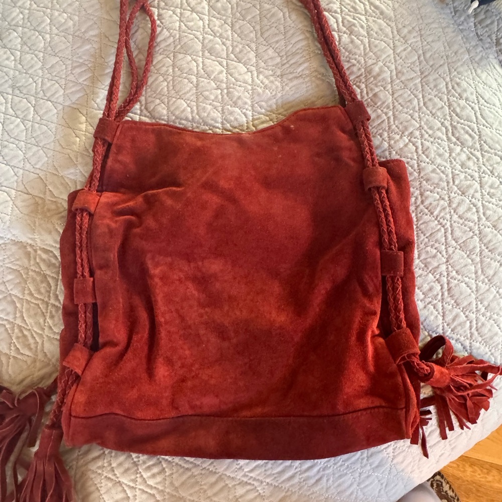 Anthropologie Red and Gold Embroidered Hobo Bag - Picture 2 of 9